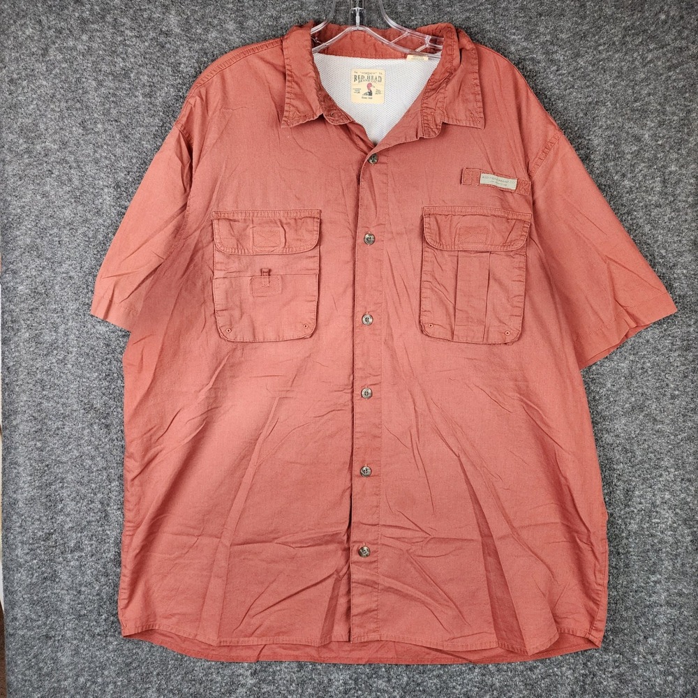 RedHead Fishing Shirt Mens 2XL Rust Orange Short Sleeve Button Up Utility